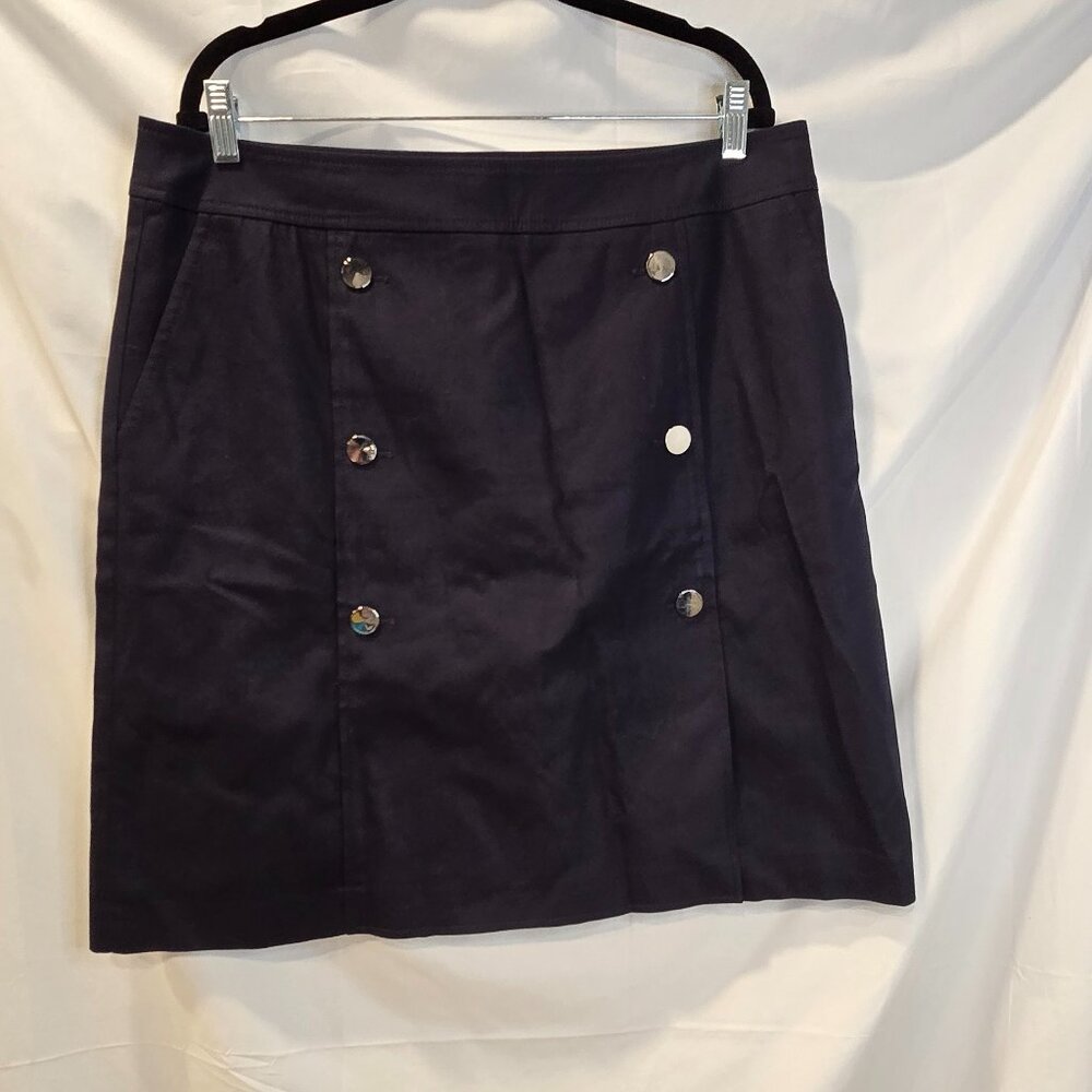 Hugo Boss Skirt Navy Size 12 Short Lined Pockets Zip With Button Accents